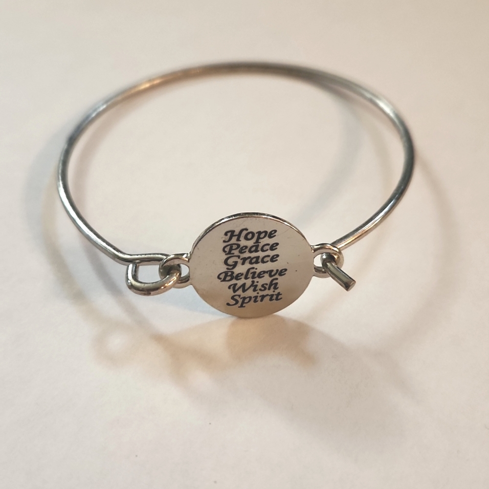 Inspirational hook bangle thin bracelet hope grace peace wish spirit believe